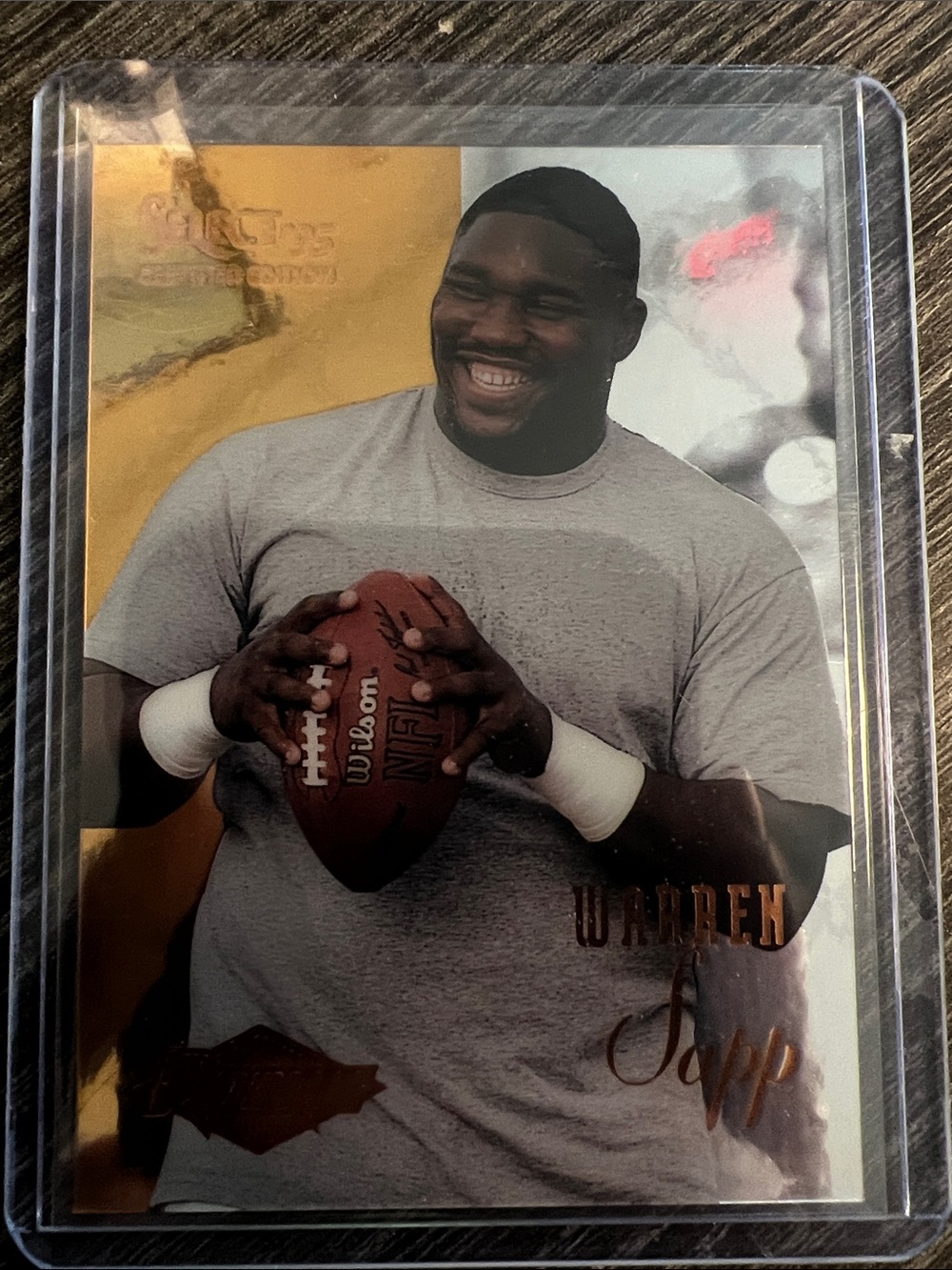 Warren Sapp Rookie Gold-Accented Football Trading Card - Gray / Gold